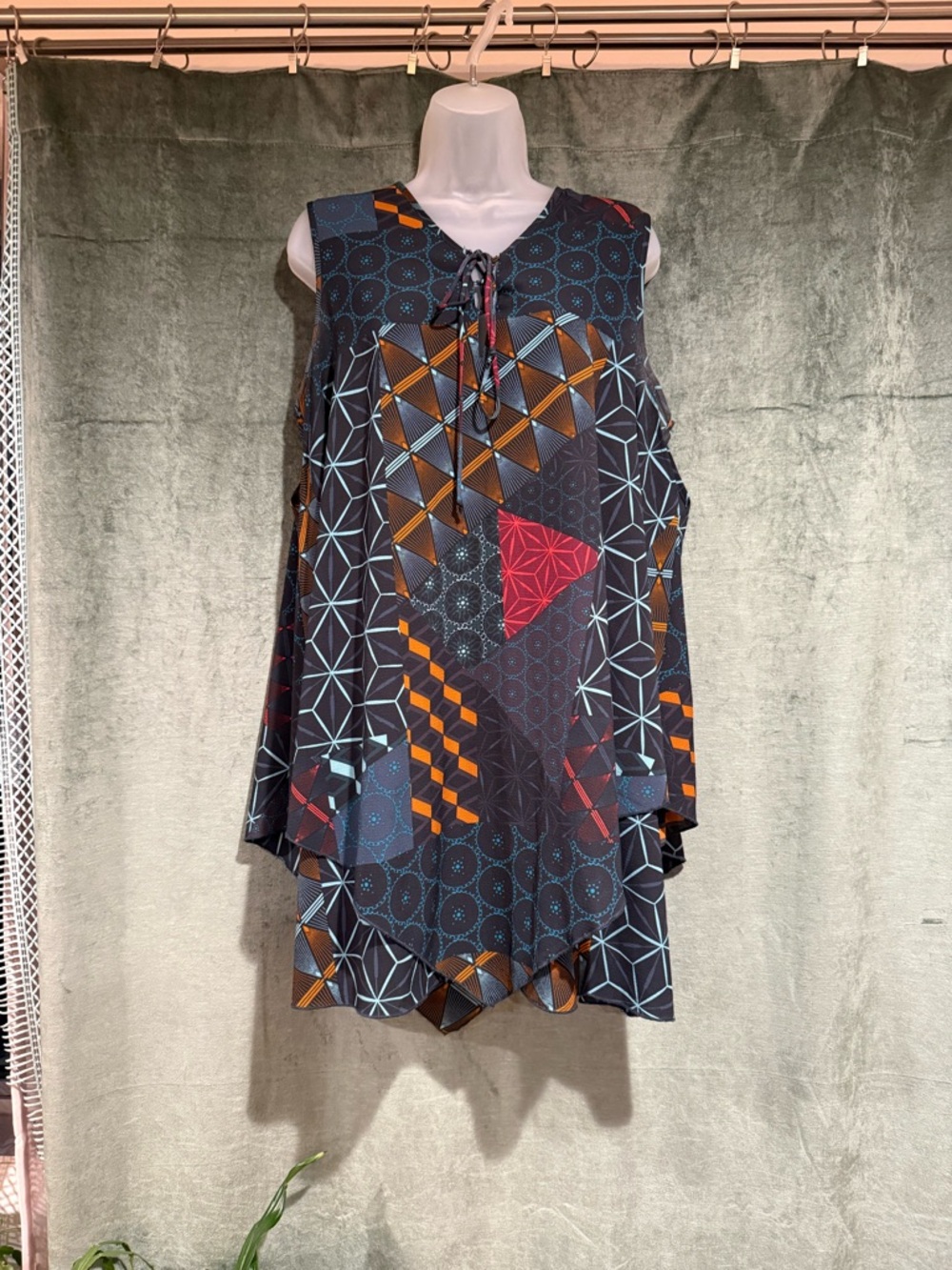 Desigual Geometric Patterned Mini Dress in Navy, Red & Orange